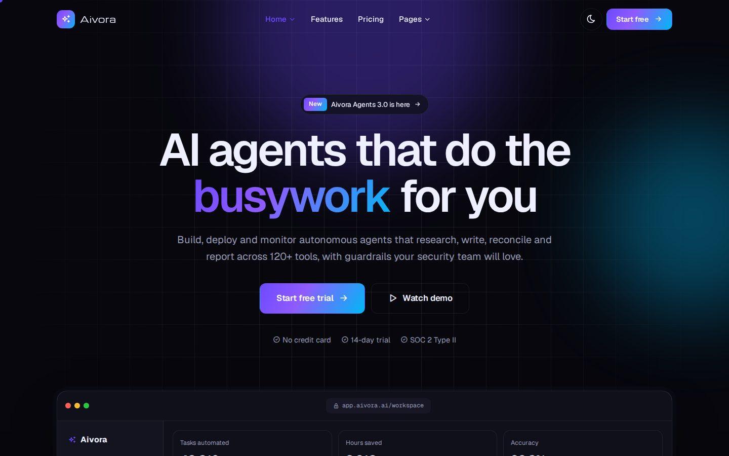 Aivora home page preview